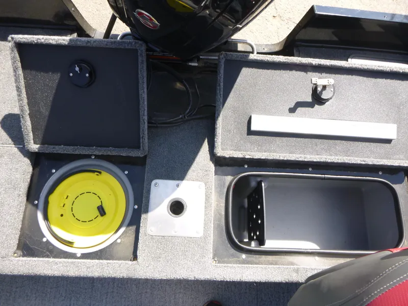 Slide: The Image of 2024 Ranger VS1682SC Angler boat interior compartments and storage features. - 12