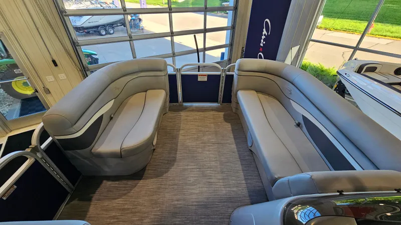 Slide: The Image of 2020 Bennington 188 SV pontoon boat interior with spacious seating and modern design. - 9