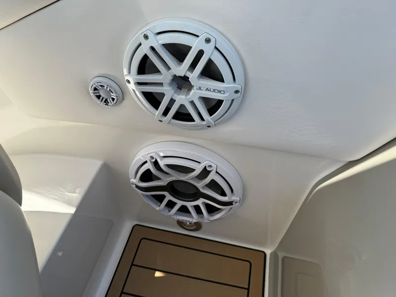 Slide: The Image of Speakers on a 2012 Sea Ray 370 Sundancer boat interior. - 30