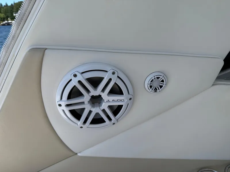 Slide: The Image of Speaker system on 2012 Sea Ray 370 Sundancer boat, featuring JL Audio components. - 31