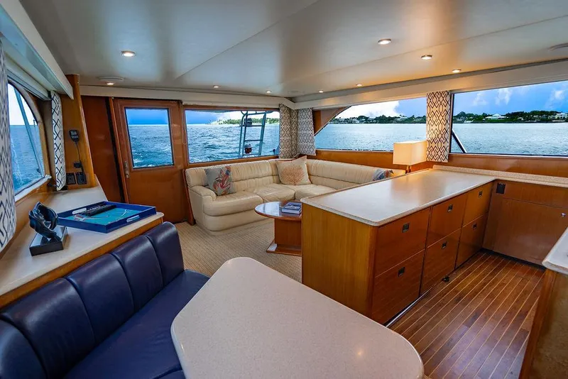 Slide: The Image of Luxurious interior of a 1999 Viking Convertible yacht with ocean view. - 42