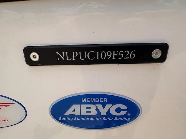 Slide: The Image of Tidewater 302 CC Adventure 2026 boat with ABYC member sticker and serial number plate. - 12