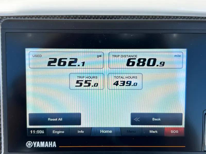 Slide: The Image of Yamaha display showing fuel usage, trip distance, and hours for 2019 Grady-White Fisherman 236. - 12