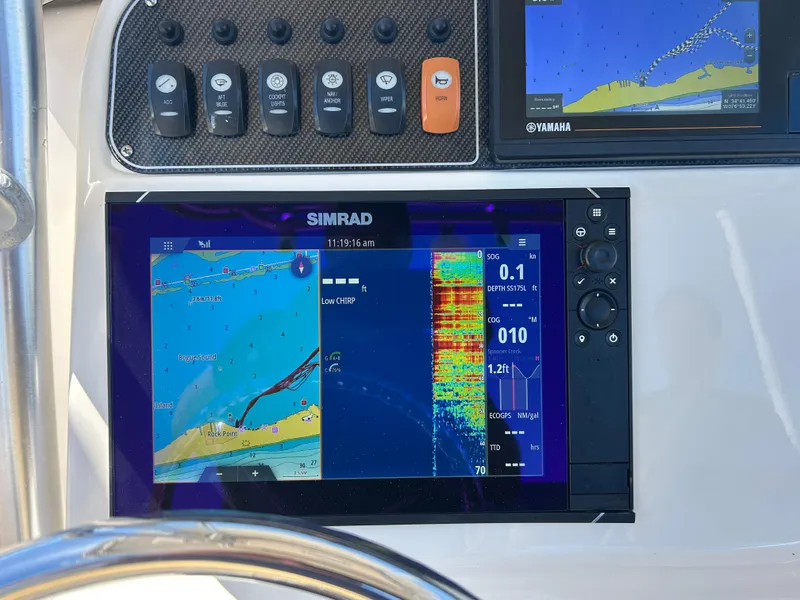 Slide: The Image of Simrad navigation display on 2019 Grady-White Fisherman 236 boat dashboard. - 17