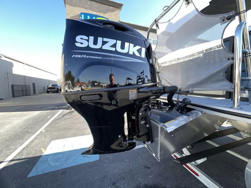 Slide: The Image of Suzuki four-stroke outboard motor on 2025 South Bay S222 Chill boat. - 11