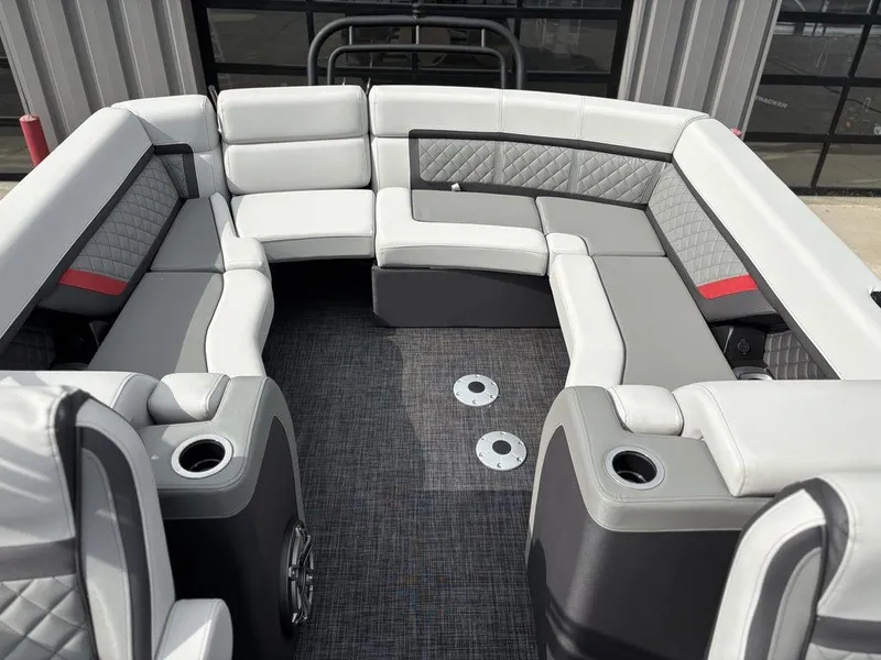 Slide: The Image of Luxurious seating on 2026 Godfrey AquaPatio 255 ULC pontoon boat, featuring modern design and comfort. - 18