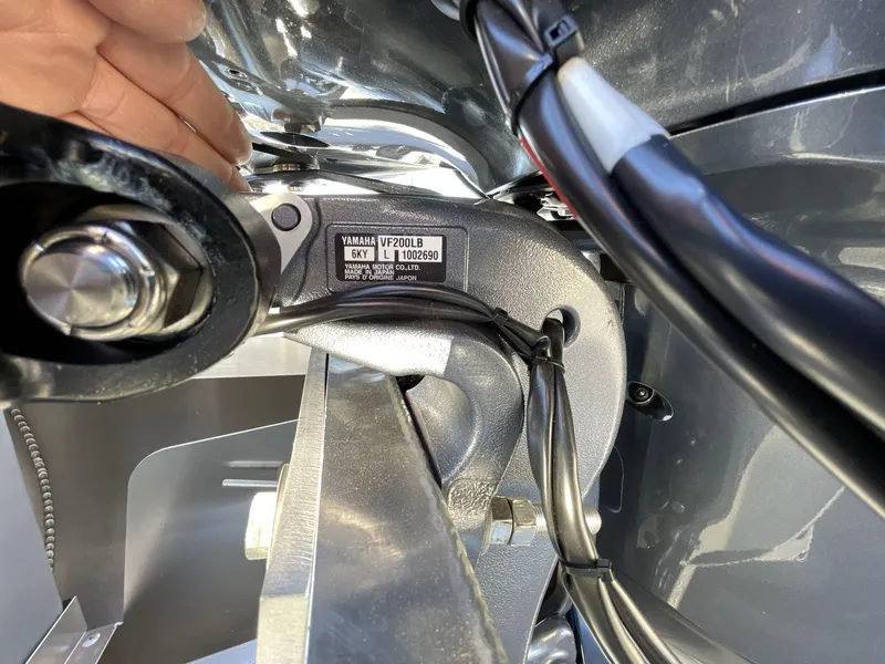 Slide: The Image of Close-up of Yamaha VF200LB engine part on 2025 South Bay S224RS boat. - 11
