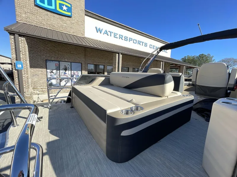 Slide: The Image of 2025 South Bay S224RS pontoon boat at Watersports Central dealership. - 9