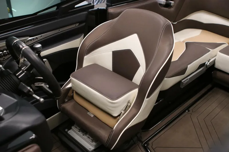 Slide: The Image of 2018 Supra SR400 interior with brown and beige leather seats, showcasing luxury design. - 46