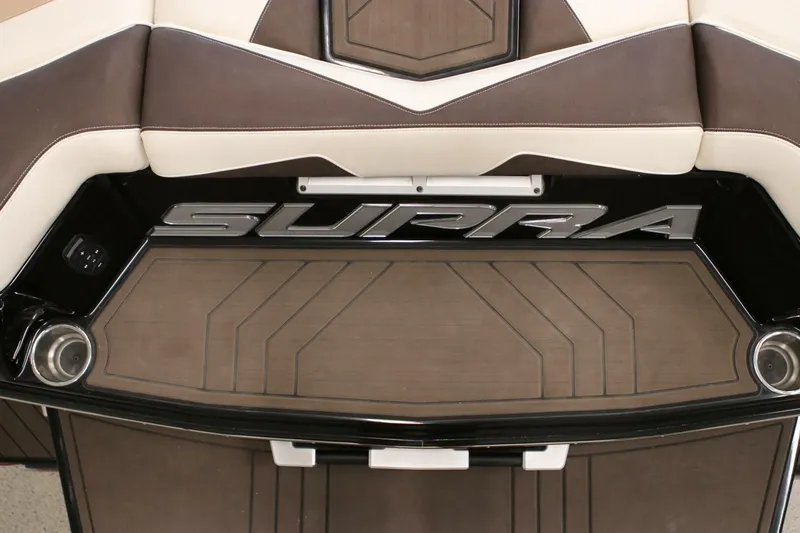 Slide: The Image of 2018 Supra SR400 boat interior with logo and stylish seating design. - 55