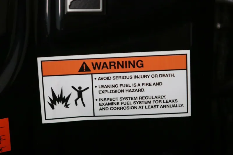 Slide: The Image of Warning label on 2018 Supra SR400, highlighting fuel leak and explosion hazards. - 67
