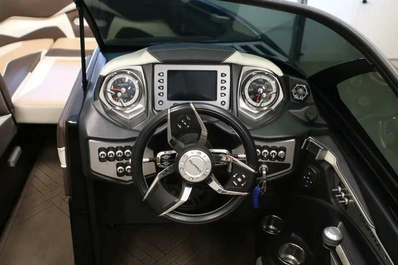 Slide: The Image of 2018 Supra SR400 dashboard with steering wheel, gauges, and control panel. - 45