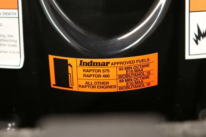 Slide: The Image of Fuel label on 2018 Supra SR400, detailing Indmar approved octane and biobutanol levels. - 65