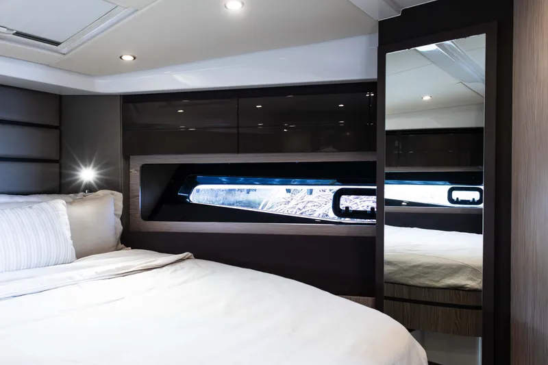 Slide: The Image of Luxurious interior cabin of 2019 Azimut Atlantis 43 yacht with modern design and comfortable bedding. - 27