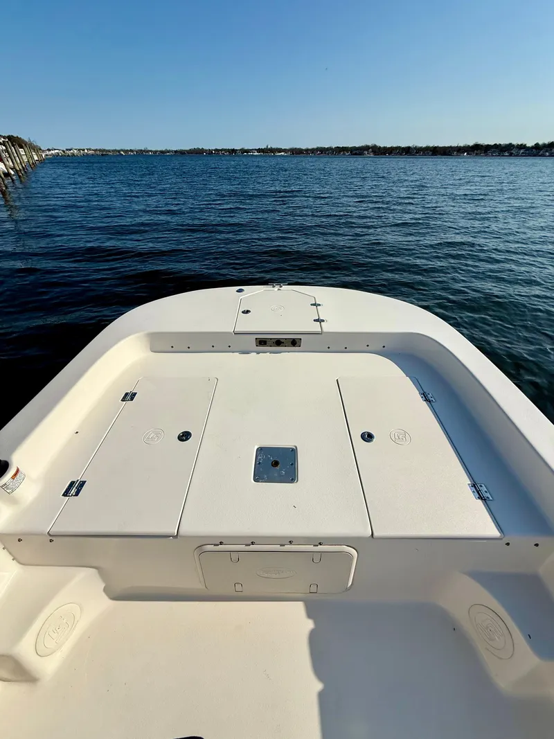 Slide: The Image of 2023 Carolina Skiff 21 LS boat on calm water, clear sky background. - 7