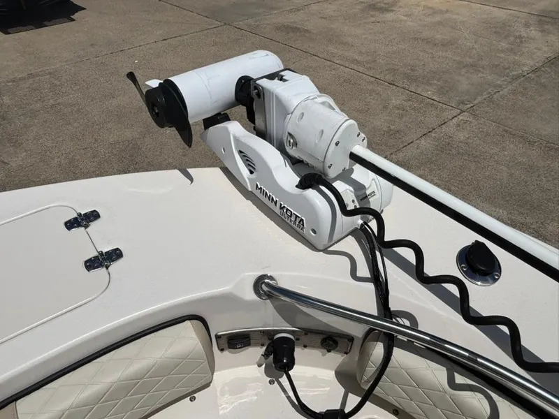 Slide: The Image of Minn Kota trolling motor on 2022 Carolina Skiff 26 Ultra Elite boat deck. - 14
