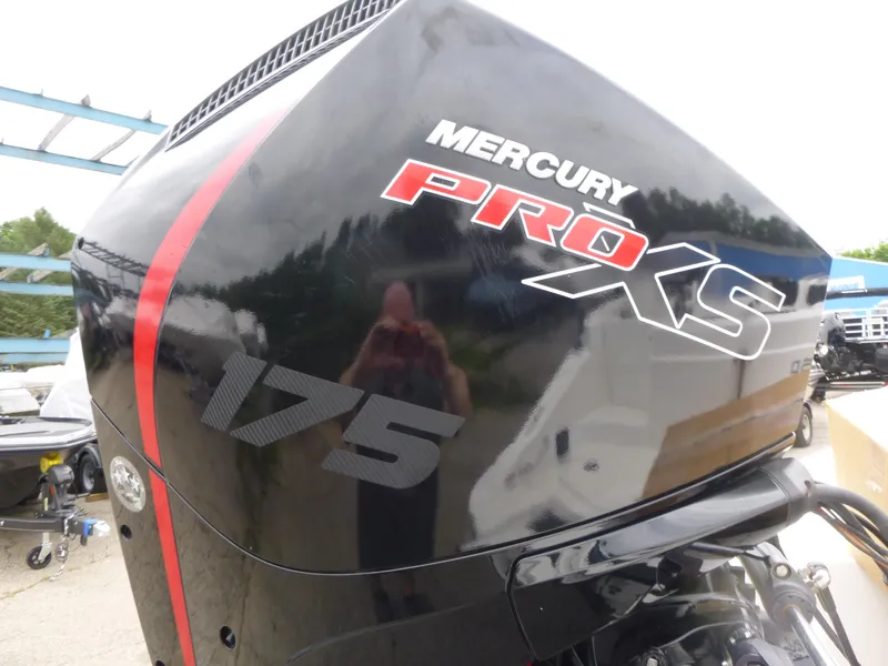 Slide: The Image of Mercury Pro XS 175 outboard motor, black with red accents, 2022 Tahoe 1950. - 14