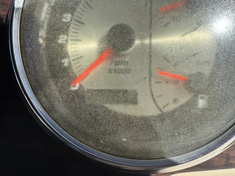 Slide: The Image of Close-up of a dusty speedometer on a 2018 Hurricane FunDeck 226F OB boat. - 9