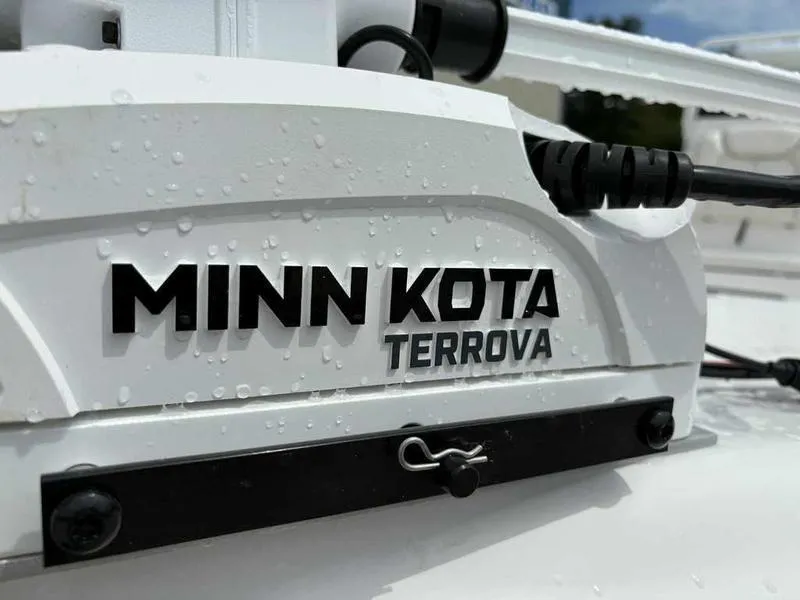Slide: The Image of Close-up of Minn Kota Terrova motor on 2026 Blazer PureBay 2200 boat. - 23