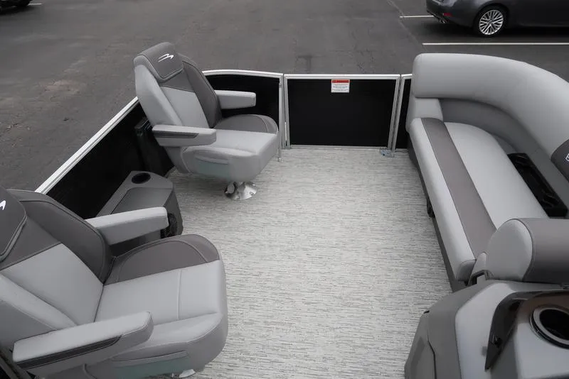 Slide: The Image of Interior of 2025 Bennington S L-Bench 21 SLJ pontoon boat with gray seating. - 11