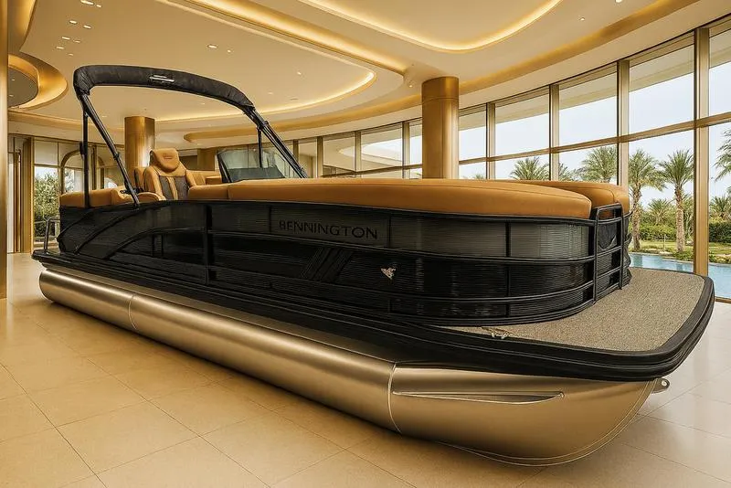 The Image of 2025 Bennington M Quad Bench 24 MFB pontoon boat in luxurious indoor setting. - 0