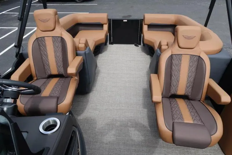 Slide: The Image of 2025 Bennington M Quad Bench 24 MFB with luxurious brown seating and modern design. - 17