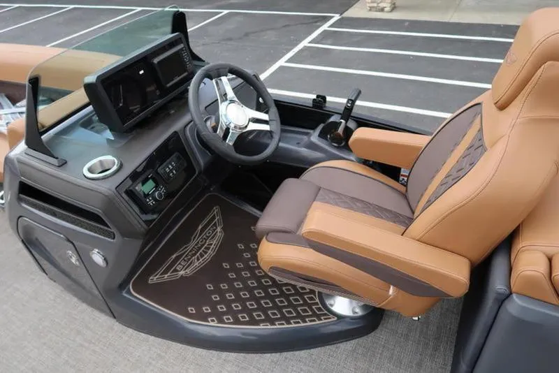 Slide: The Image of Luxurious interior of 2025 Bennington M Quad Bench 24 MFB boat with leather seating. - 18