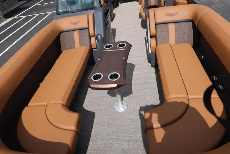 Slide: The Image of Luxurious seating on 2025 Bennington M Quad Bench 24 MFB pontoon boat. - 28