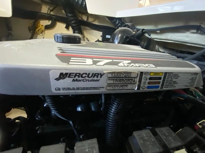 Slide: The Image of Mercury MerCruiser 377 MAG engine in 2012 Monterey 328SS boat, detailed view. - 15