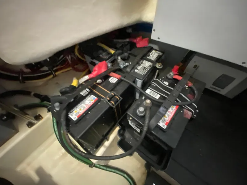 Slide: The Image of Batteries in a 2012 Monterey 328SS boat engine compartment. - 19