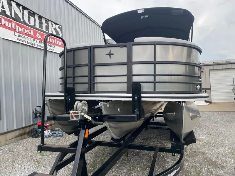 Slide: The Image of 2025 Berkshire 22 CL2 pontoon boat on trailer at Anglers Outpost & Marine. - 4