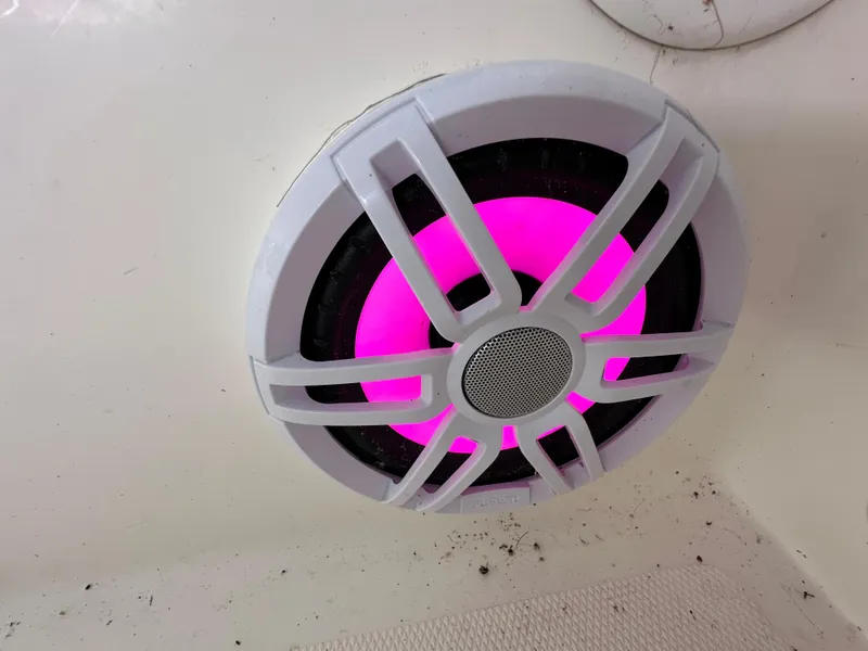 Slide: The Image of Illuminated speaker with pink light on 2013 World Cat 255 DC boat. - 19