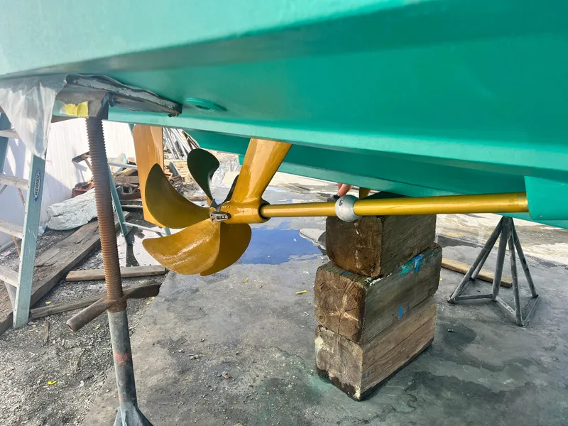 Slide: The Image of Propeller and shaft of 2002 Grand Banks 43 Eastbay HX on dry dock. - 44