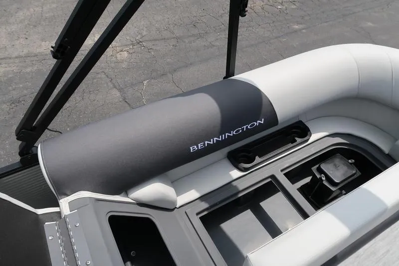 Slide: The Image of 2026 Bennington S Quad Bench 22 SSR boat seat with storage compartments. - 18