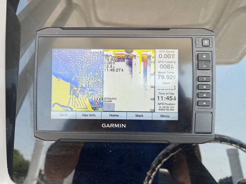 Slide: The Image of Garmin GPS display on 2020 Robalo R230 Center Console, showing navigation and water temperature. - 7