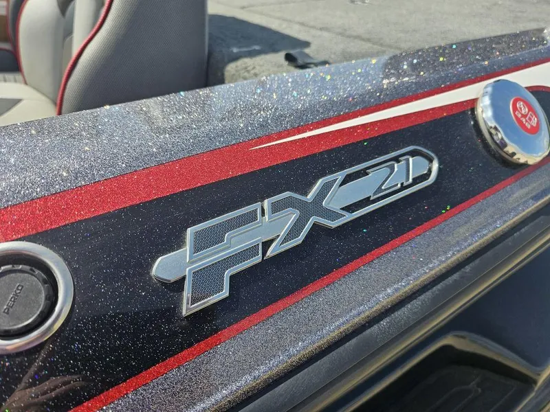 Slide: The Image of 2017 Skeeter FX21 LE boat with glittery finish and logo detail. - 2