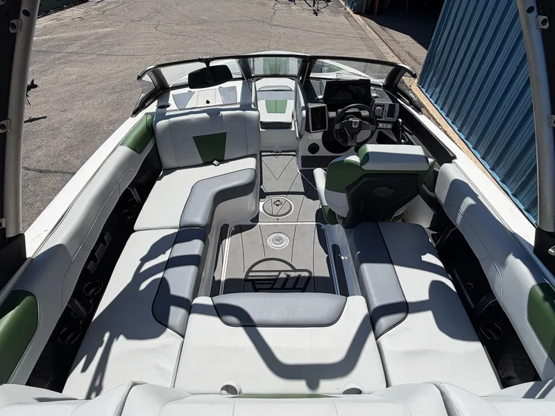 Slide: The Image of 2023 Malibu Wakesetter 20 VTX with spacious, modern interior and stylish seating. - 17