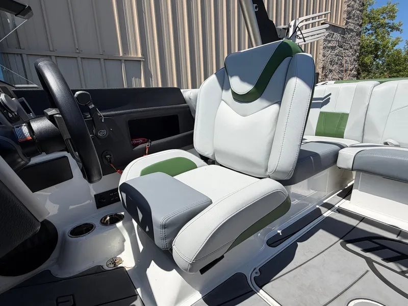 Slide: The Image of The interior of a 2023 Malibu Wakesetter 20 VTX with modern, cushioned seating. - 41