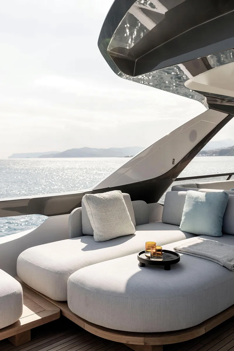 Slide: The Image of Luxurious Azimut Fly 72 yacht deck with elegant seating, ocean view, 2025 model. - 31