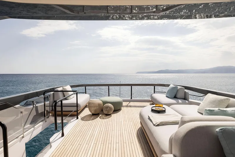 Slide: The Image of Luxurious 2025 Azimut Fly 72 yacht deck with ocean view and elegant seating. - 35