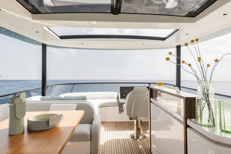 Slide: The Image of Luxurious interior of 2025 Azimut Fly 72 yacht with ocean view and modern furnishings. - 37