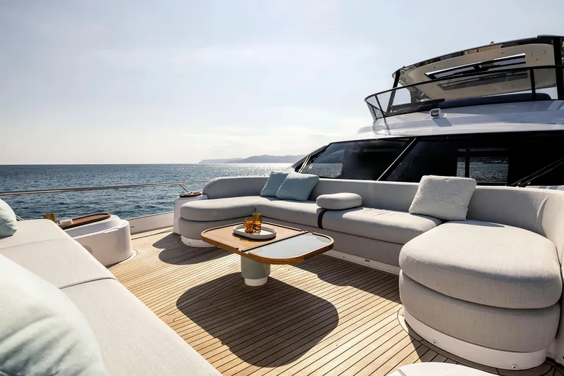 Slide: The Image of Luxurious 2025 Azimut Fly 72 yacht deck with elegant seating and ocean view. - 46