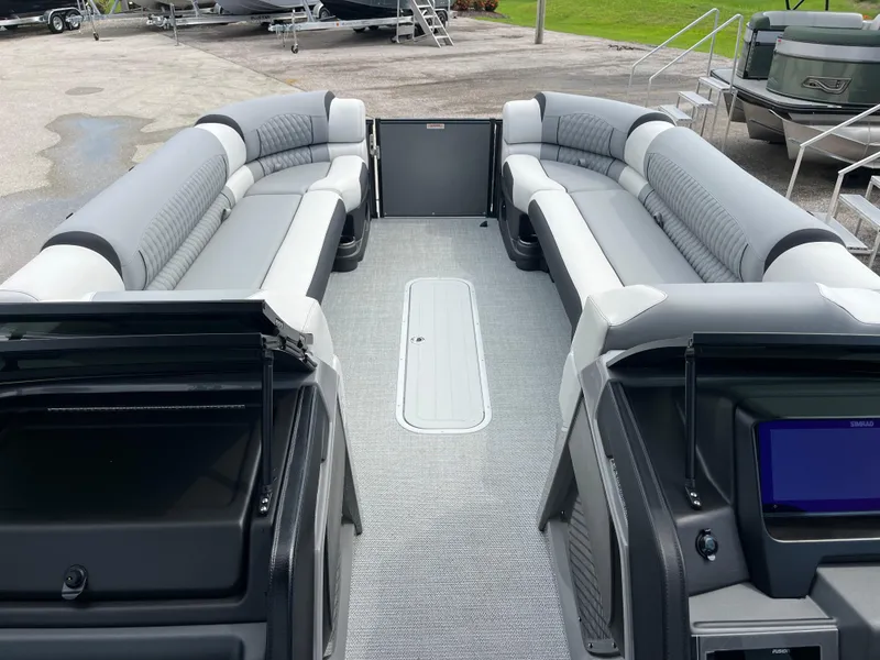 Slide: The Image of Luxurious 2026 Avalon 2785 Excalibur LTD boat interior with quad lounger seating. - 12