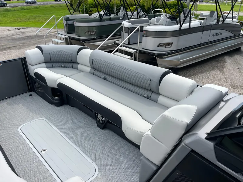 Slide: The Image of Luxurious seating on 2026 Avalon 2785 Excalibur LTD pontoon boat, featuring elegant design and comfort. - 13