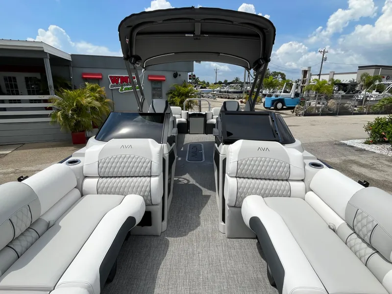 Slide: The Image of 2026 Avalon 2585 Catalina boat with luxurious seating and high-performance Mercury 400hp V-10 motor. - 15