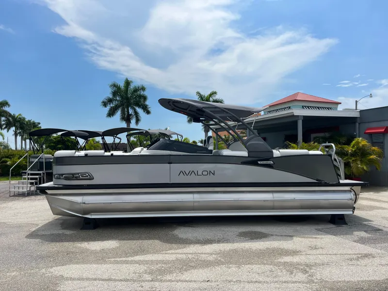 Slide: The Image of 2026 Avalon 2585 Catalina Windshield Quad Lounger, Tri Toon, with Mercury 400hp V-10 motor. - 8