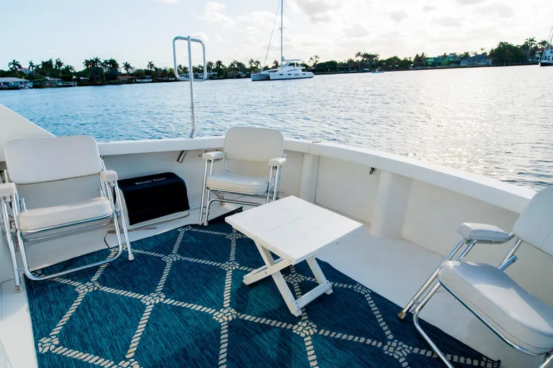 Slide: The Image of Boat deck with chairs and table overlooking water, Post 42 model, 2008. - 22