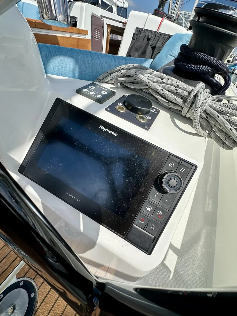 Slide: The Image of Raymarine navigation system on 2024 Jeanneau Sun Odyssey 410 yacht deck. - 24