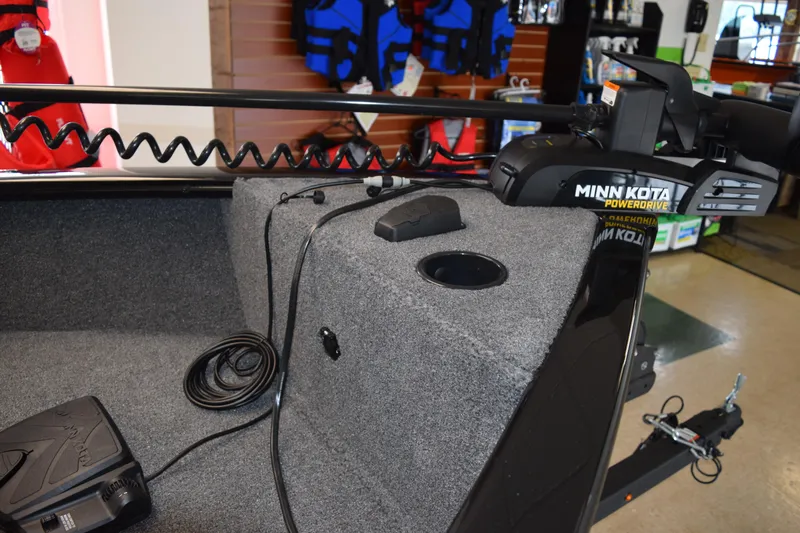 Slide: The Image of 2025 Tracker Suoer Guide V16 T boat with Minn Kota PowerDrive trolling motor. - 14