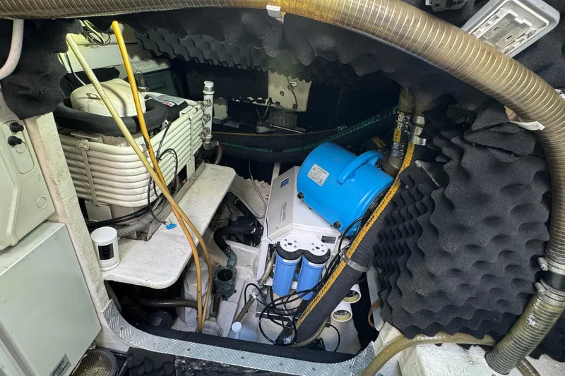 Slide: The Image of Engine room of a 2011 Sunreef 62 yacht with equipment and insulation. - 59